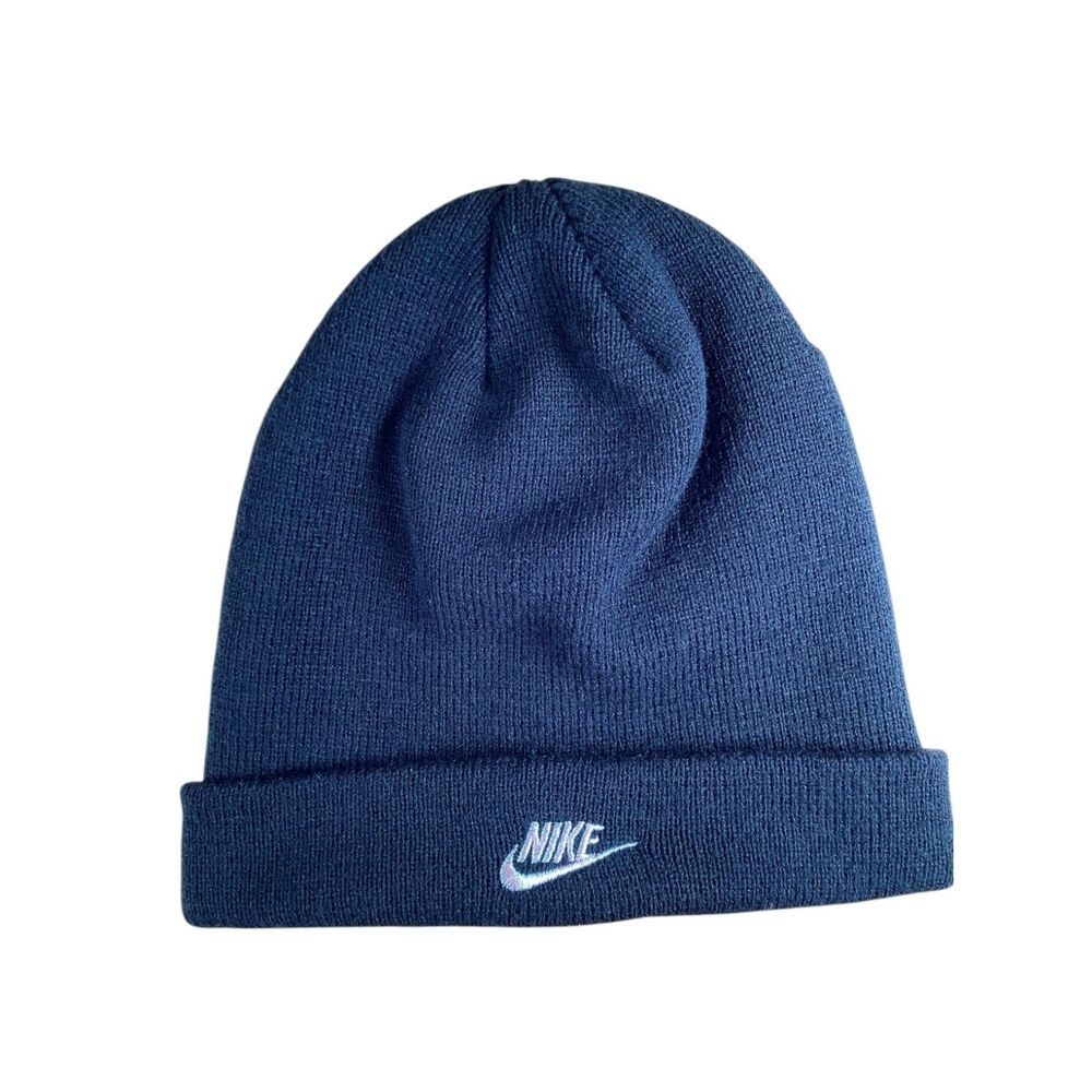 Nike Kids Beanie Hat Black Knit Cuffed Swoosh Logo Youth Winter Warm Cap